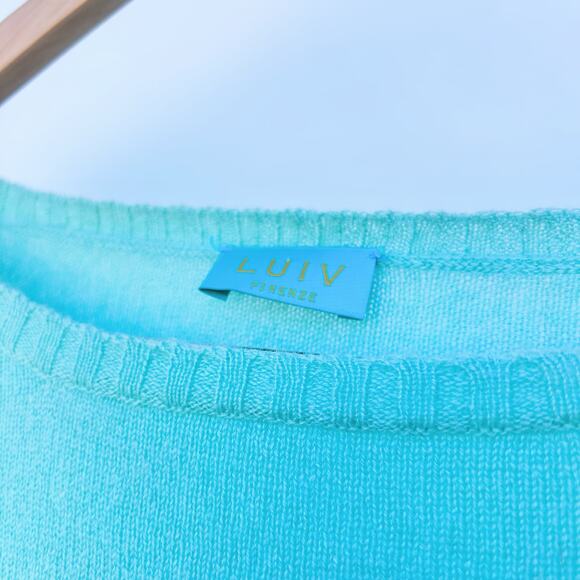 LUIV Firenze Feather Italian Cashmere Sweater Top Long Sleeve Teal Large - Picture 6 of 14